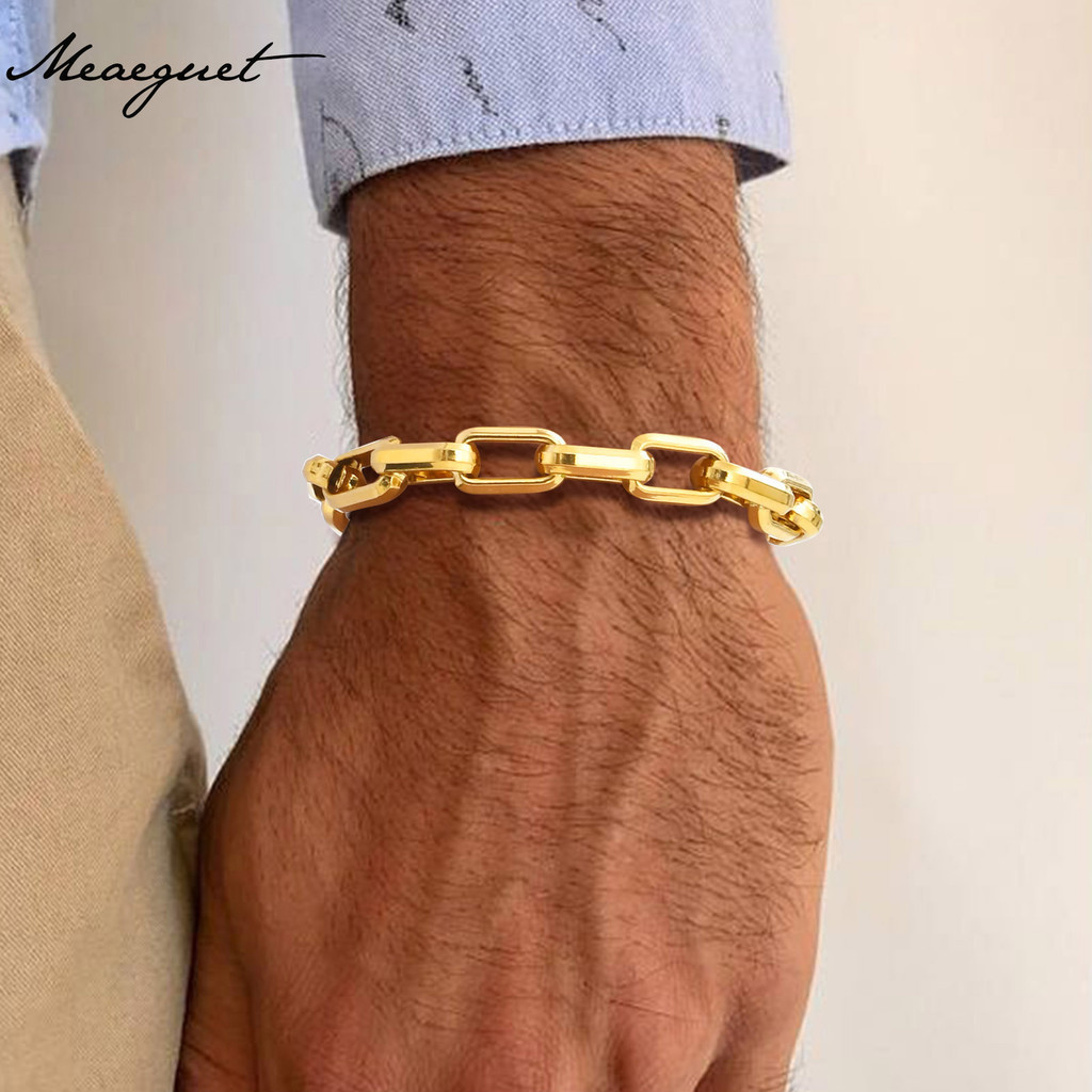Meaeguet Minimalist Paperclip Chain สร ้ อยข ้ อมือผู ้ ชายสแตนเลสสร ้ อยข ้ อมือทอง Hip Hop Rapper เครื ่ องประดับ