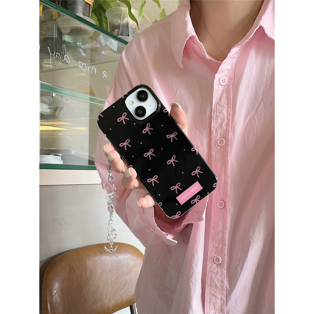 สําหรับ iPhone 15 Pro Max iPhone กรณี 3D โบว ์ ดอกไม ้ จี ้ TPU นุ ่ มกันกระแทกป ้ องกันกล ้ องสีชมพู Bow Tie เข ้ ากันได ้ กับ iPhone 14 13 12 Pro Max 15 14promax