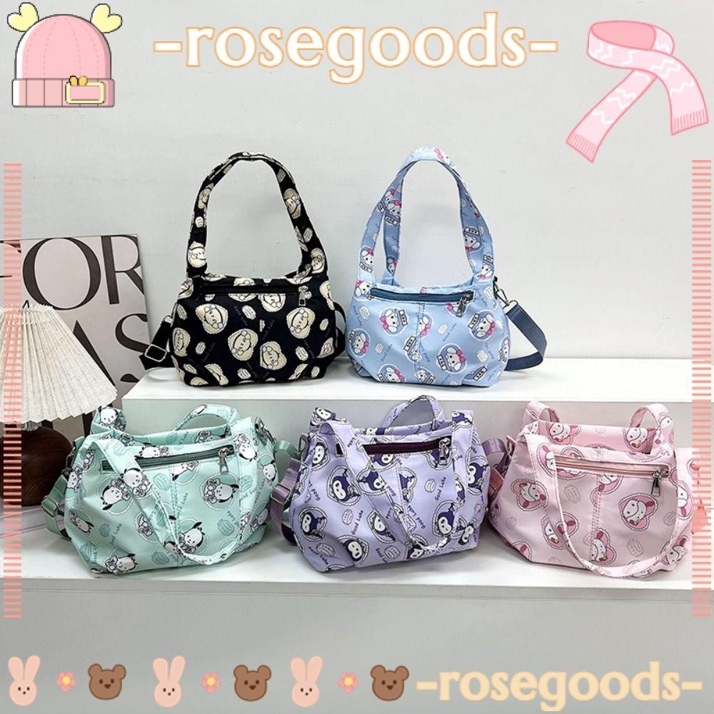 Rose Tote Bag, Kuromi Hello Kitty Sanrio Crossbody Bag, Cute My Melody Cartoon Large Capacity Shoulder Bag