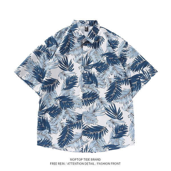 เสื้อฮาวาย เสื้อลายดอก WHXS ฮาวายพิมพ์ดอกไม้ชายหาดเสื้อเชิ้ตผู้ชายเทรนด์ฤดูร้อนบางสไตล์ฮ่องกงวินเทจ Ruffian Shirt Jacket