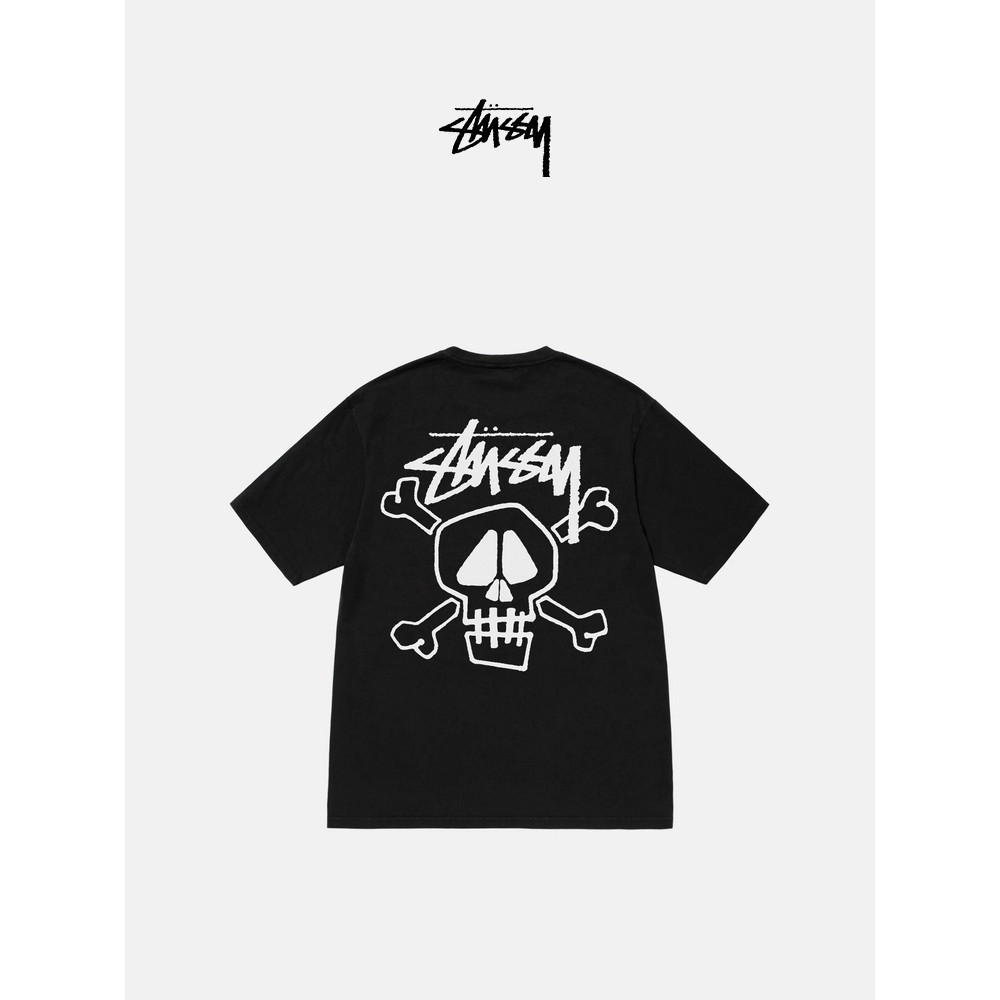 ใหม่ Stussy ใหม่ เสื้อยืดแขนสั้น พิมพ์ลายโลโก้หัวกะโหลก เทศกาลผี