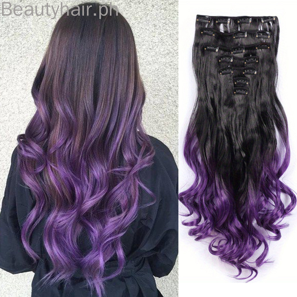คลิปในส ่ วนต ่ อผม Ombre สีสังเคราะห ์ 7 ชิ ้ นชุดหยักหยิก Hairpieces สีดําสีม ่ วงสําหรับผู ้ หญิงหญิง ราคา ถูกที่สุด ดีลบีเคเค