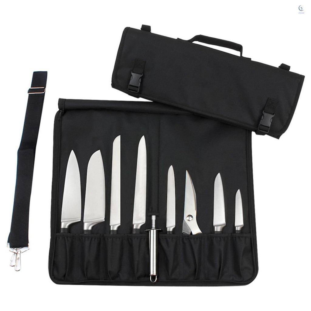 Knife Case, Chef 's Knife Roll Bag with Durable Shoulder Strap and Handle, Portable Knife Bag Meat C