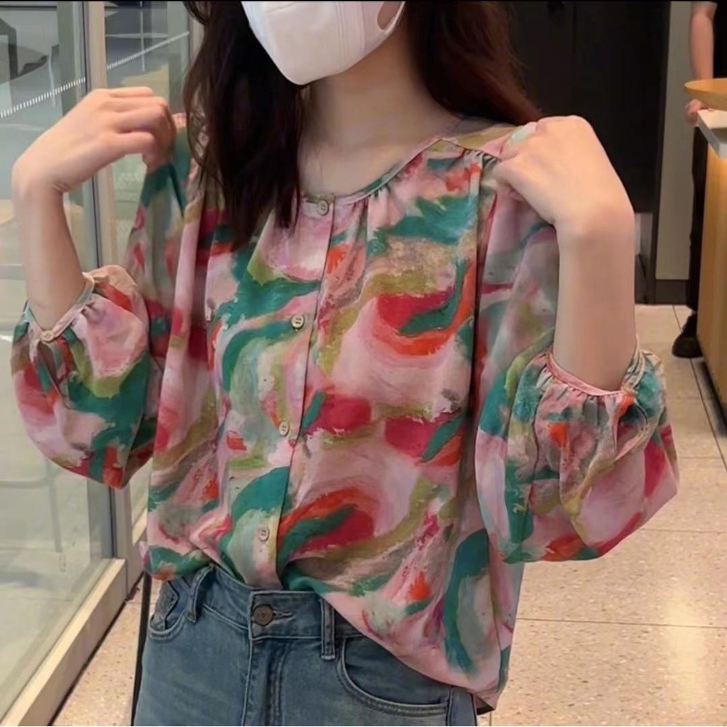LuneGrace เสื้อเชิ้ดชีฟองแขนยาว ลายดอก เสื้อชีฟอง รูปที่ 8