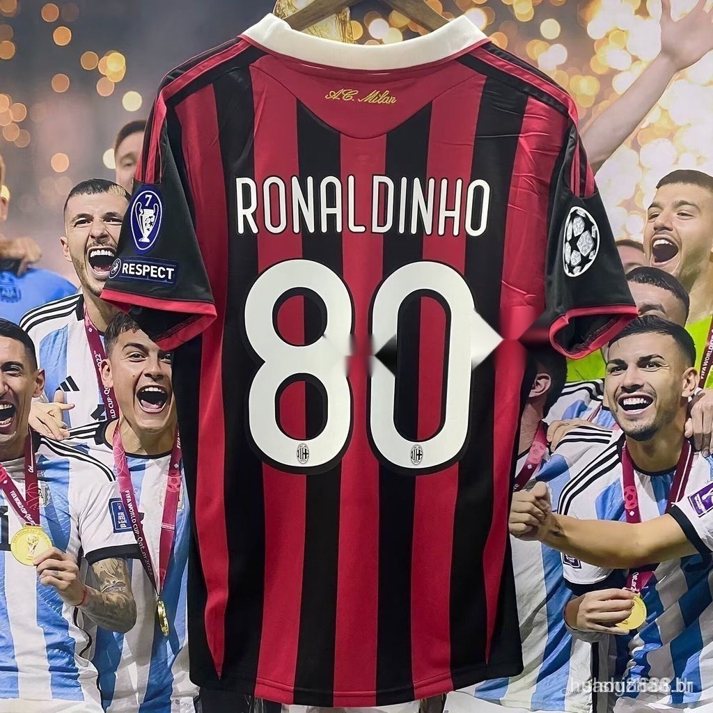 09-10 AC Milan RONALDINHO เสื ้ อยืดแบบกําหนดเอง MALDINI PACT Home Retro ฟุตบอลคุณภาพสูง XPD5
