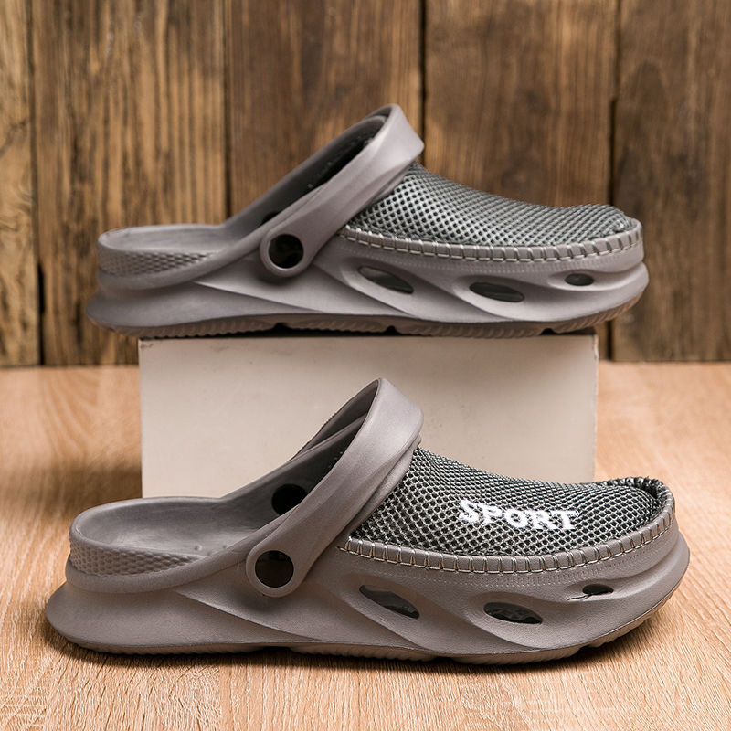 Extraordinary 2024 Lazy Hole รองเท้าครึ่งรองเท้าแตะผู้ชายฤดูร้อนสวมใส่ด้านนอกพื้นผิวตาข่าย Anti-slip Soft Sole กีฬาขับรถ Dual
