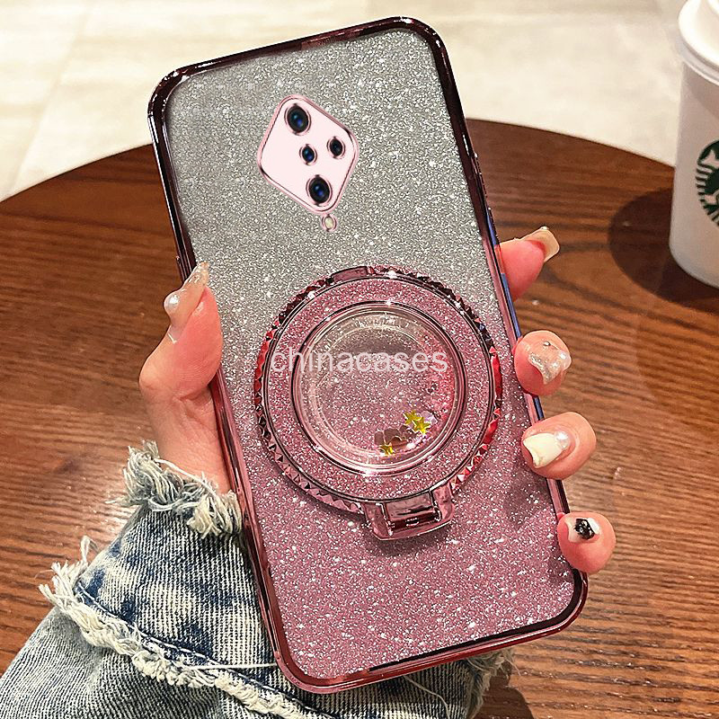 กรณีสําหรับ VIVO S1 Pro 1920 หรูหราชาร์จแม่เหล็กเคสโทรศัพท์ Electroplated Gradual Glitter ซิลิโคน TPU ฝาครอบ + ขาตั้งแหวน