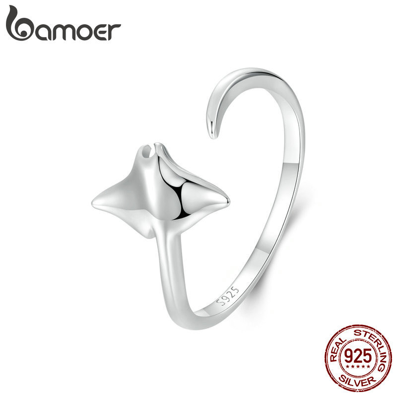 Bamoer 925 Sterling Sliver เปิดแหวน Manta ประณีตแฟชั ่ นเครื ่ องประดับของขวัญสําหรับผู ้ หญิง