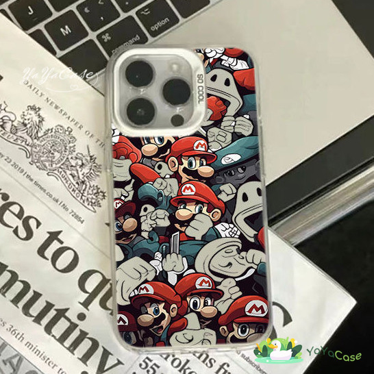 สำหรับ iPhone11 13 CASE FOR เคสไอโฟน15 14 12 Pro Max 15 14 7 8 Plus X XR XS MAX ซูเปอร์มาริโอ รุ่น ขั้นสูง สี เงิน เคส