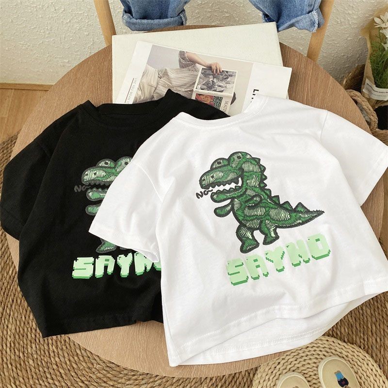 ฤดูร้อนใหม่การ์ตูนพิมพ์อเนกประสงค์เด็กแขนสั้นเสื้อยืดครึ่งแขนเด็กชายหรือสาวด้านบน
