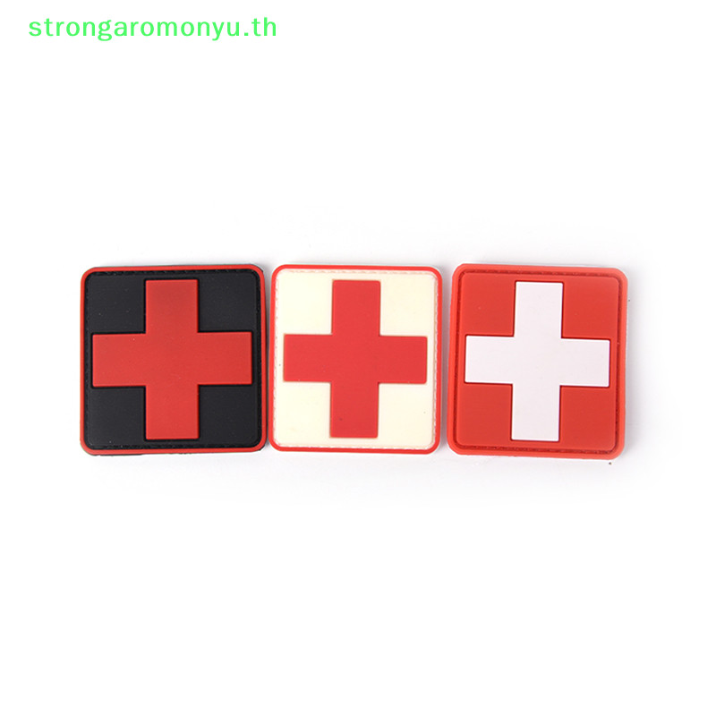 Strongarmonyu Outdoor Survival First Aid PVC Red Cross Hook Loop Fastener Badge Patch 6 ×6 ซม.TH