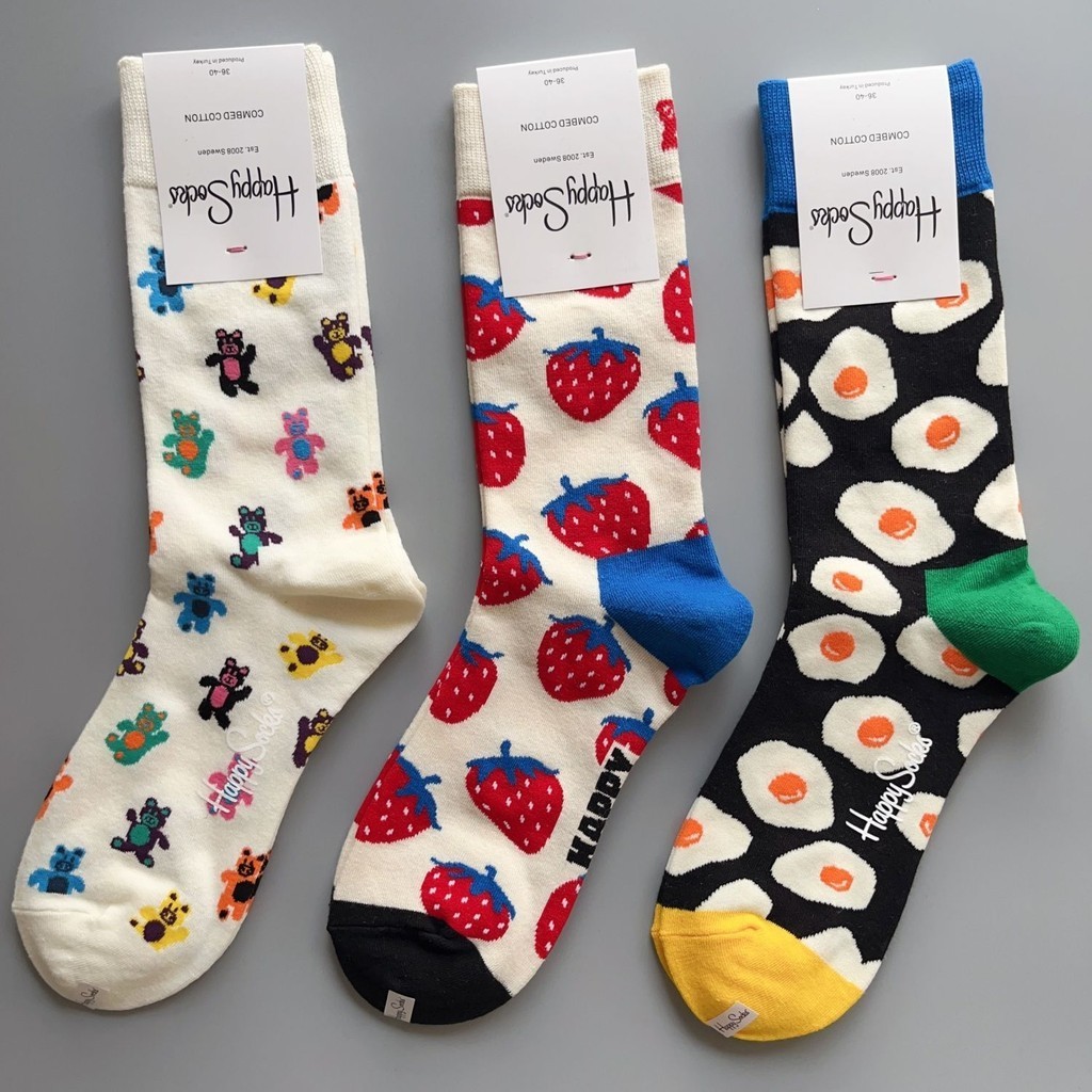 ถุงเท้า Happysock กลางหลอดสไตล์ใหม่ร้อนขายหญิงสวีเดน Street สวมใส่ผ้าฝ้ายแท้แฟชั่น All-Match