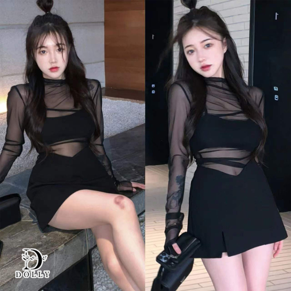 พร้อมส่ง เสื้อครอปสายเดี่ยว+ซีทรู 2 ชิ้น น่ารัก เซ็กซี่ๆ เสื้อผ้าแฟชั่น