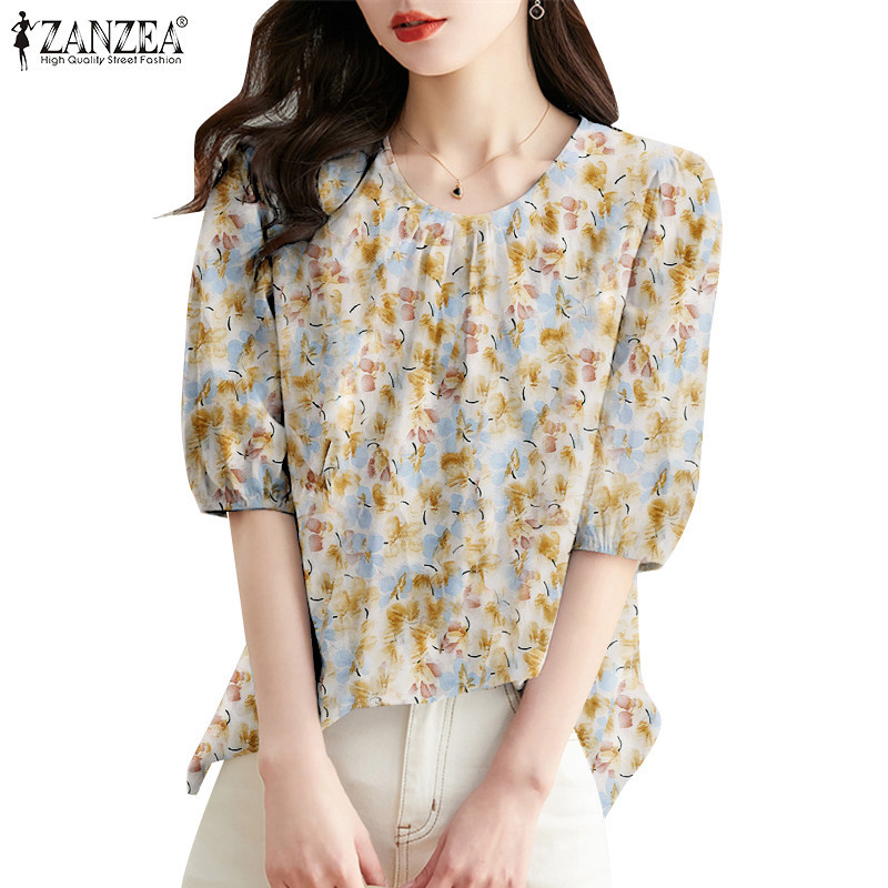 Zanzea ผู ้ หญิงเกาหลีลําลองรอบคอโคมไฟครึ ่ งแขนหลวมเสื ้ อ