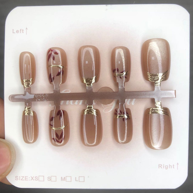 10pcs Cat Eye คริสตัลเล ็ บปลอมด ้ ายทองสีแดง Leaf Cat Eye เจาะเล ็ บ