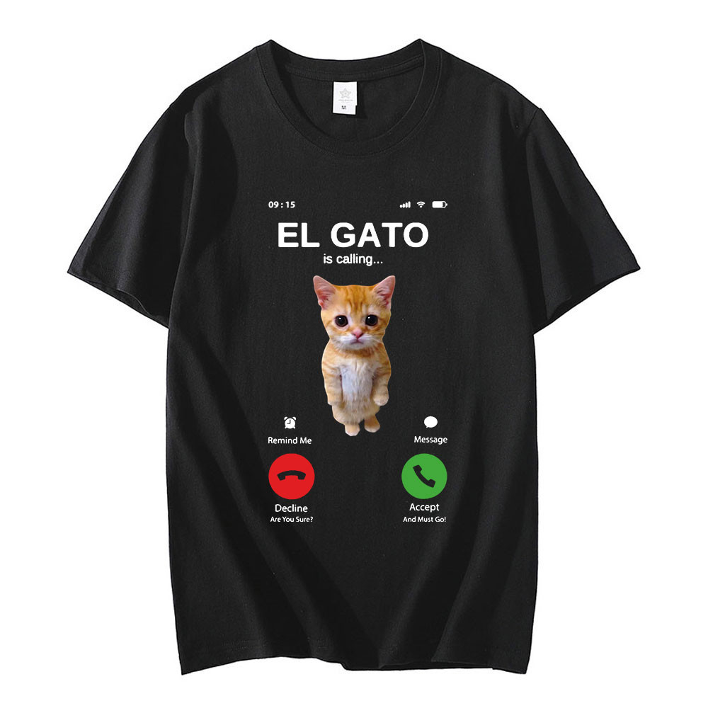 El Gato Is Calling Meme Sad Crying Cat Munchkin Kitty Meme T เสื้อยืดแขนสั้น