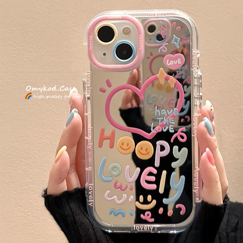 เคสกระจกการ์ตูนสำหรับ iPhone 16 15 14 13 12 11 Pro Max XR XS Max 7 Plus