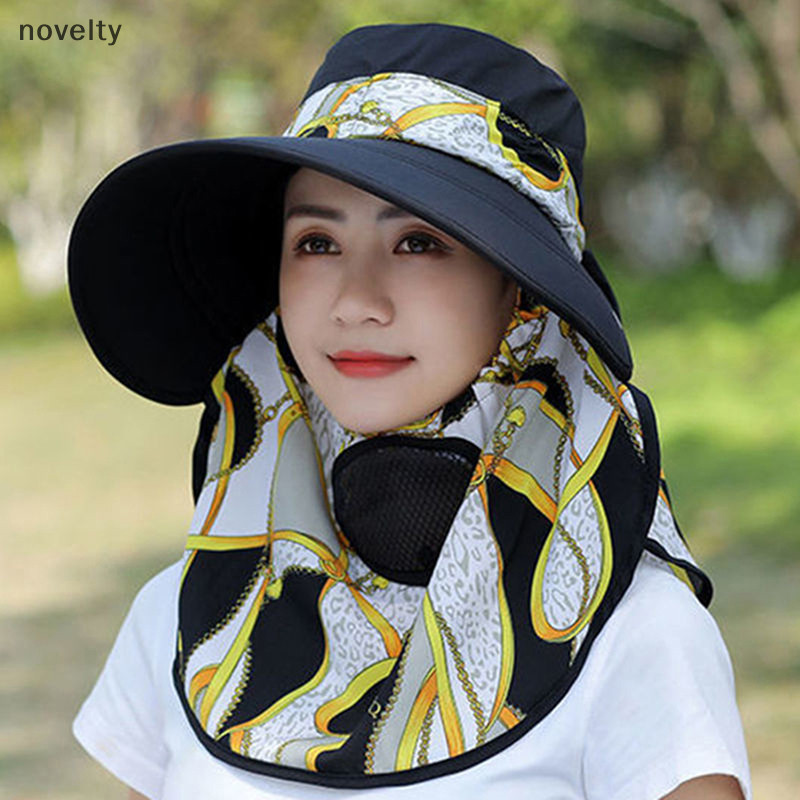 Nly ฤดูร้อนผู้หญิงกลางแจ้งพิมพ์หมวกชาวประมงป้องกันรังสียูวีปีกกว้างสวนทํางาน N