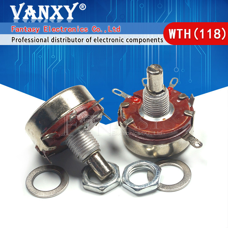 5PCS WTH118 2W 1A Potentiometer 1K 2.2K 4.7K 10K 22K 47K 100K 470K 1M WTH118-2W รอบเพลาคาร์บอนโรตารี