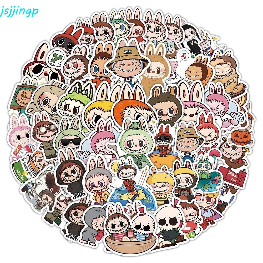 Jsjjingp 53 ชิ้น Labubu สติกเกอร์, กันน้ําน่ารัก Graffiti Labubu Decals, สมุดภาพการ์ตูน Kawaii DIY สติกเกอร์ตกแต่งกระเป๋าเดินทาง