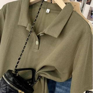 ส่งจากกรุงเทพฯ Solovely M-2XL เสอื้ผา้ผหู้ญง สไตล์เกาหลี ผ้าวาฟเฟิล เสอ ธรรมดา แขนสั้น เสื้อยืด หลวม เสื้อโปโล