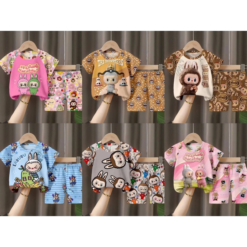 พร้อมส่ง ชุดเซ็ทเด็ฏ เสื้อแขนสั้น+กางเกงขาสั้น ลาบูบู้ LABUBU ใส่ได้ทั้งเด็กชายและเด็กหญิง