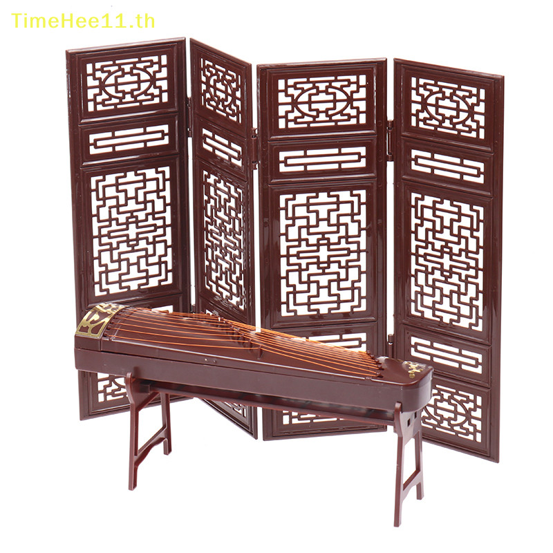 Timehee Dollhouse Miniature พับหน้าจอขลุ่ย Lute Guzheng Fan Life ฉากเครื่องประดับ TH