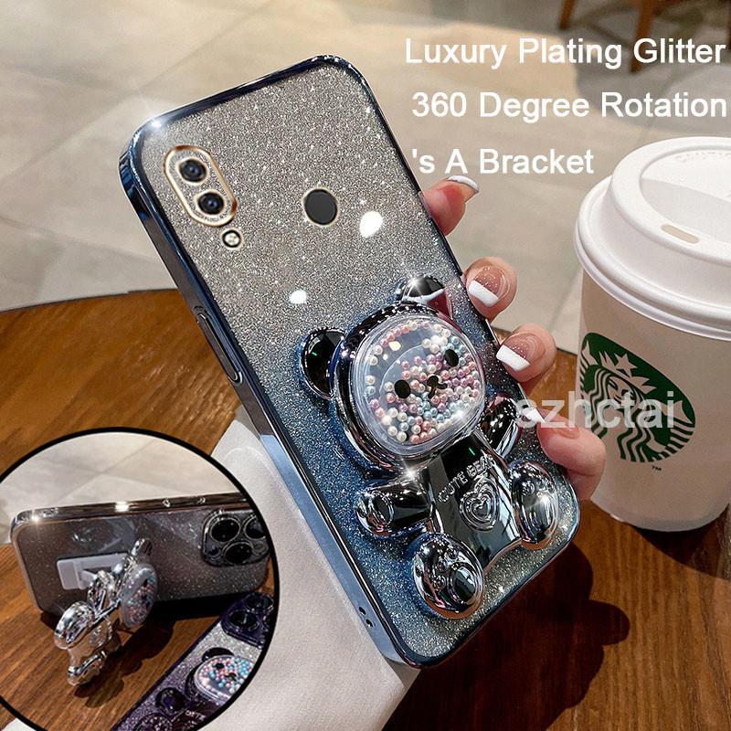 เคส huawei nova 3i nova 3 แฟชั่นแฟลชชุบโทรศัพท์กรณีสำหรับ กรณีโปร่งใสที่มีวงเล็บหมุน 360 องศา เคสโทรศัพท์ huawei nova 3i nova 3