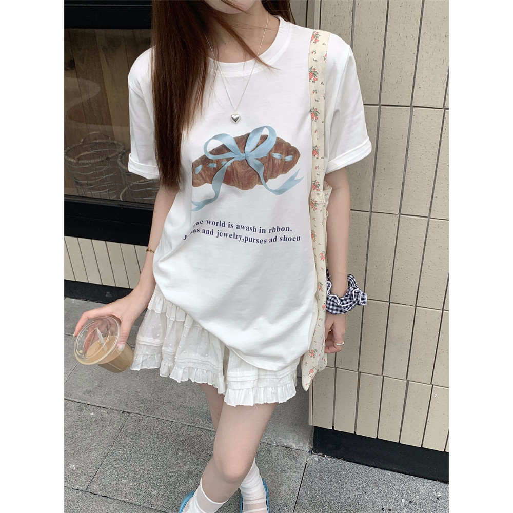 COD (จัดส่งในกรุงเทพฯ) MAO Shop การพิมพ์ขนมอบ oversize แฟชั่น ทรงหลวม สไตล์เกาหลี เสื้อโอเวอร์ไซส์วินเทจ