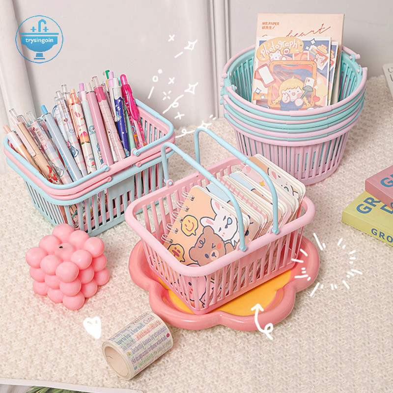 [strysingoin] ใหม่ตะกร้าพลาสติก Organizer กล่องเก็บช้อปปิ้งแบบพกพา Desktop Sundries ของเล่นผลไม้เครื่องเขียน Organizer ตะกร้าเก็บบ้าน TH