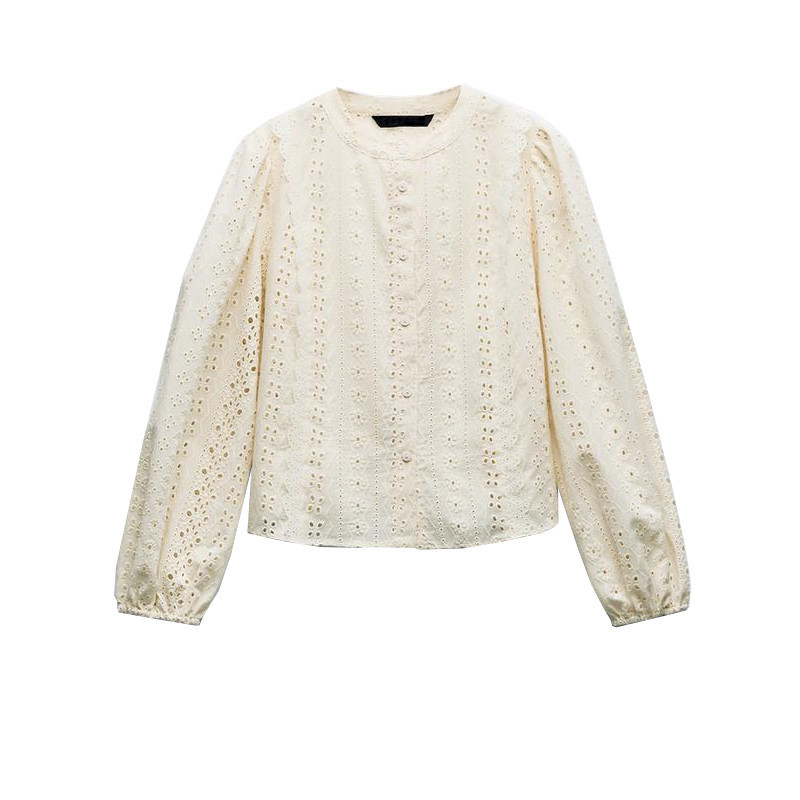 2025 สินค้าใหม่หลวมรอบคอแขนยาวสั้นกลวงปักเสื้อ 3304652