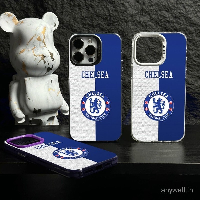 เชลซีทีมโลโก้ผ้า Faux เคสโทรศัพท์สําหรับ iPhone 11 promax 12/13 pro 14/15 plus กรณี x xr xs max imd เปลือกเลเซอร์ฟุตบอลฟุตบอลหรูหรากีฬากรณี