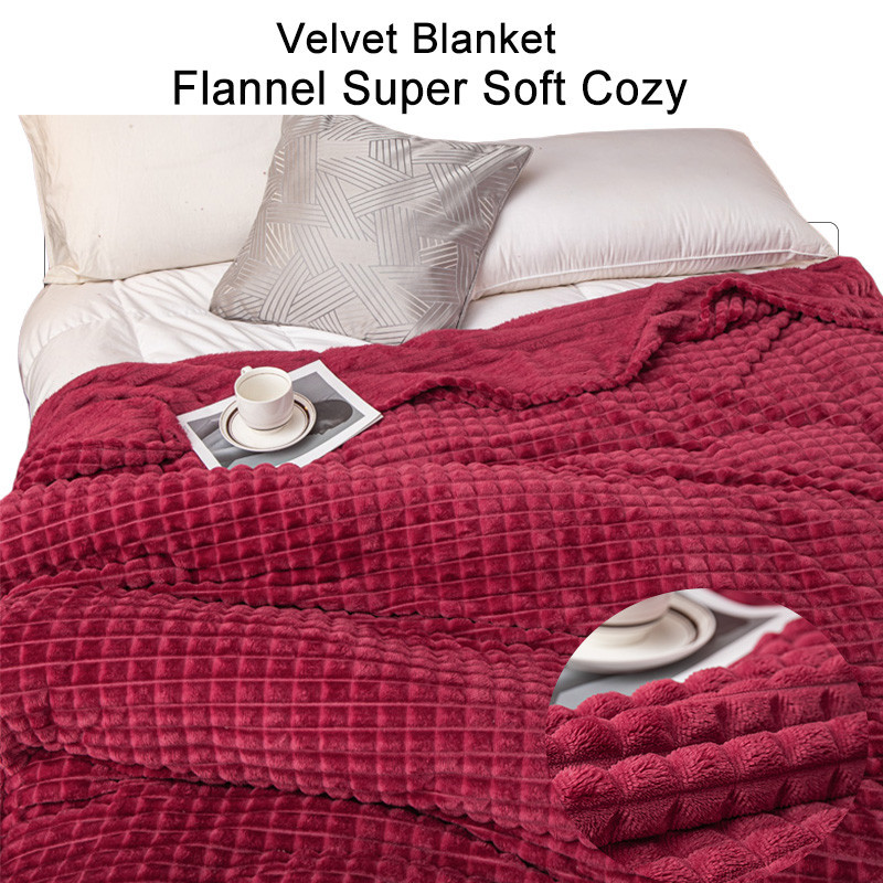 ผ้าห่มกำมะหยี่ Lattice Soft Flannel สีฟ้าสีเทาสีเบจผ้าห่ม 3 ฟุต 3.5 ฟุต 5 ฟุต 6 ฟุต