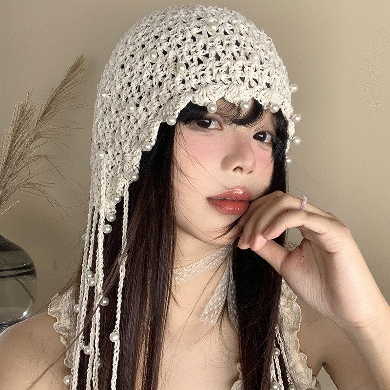 ฤดูร ้ อน Hollow Pearl พู ่ จี ้ โครเชต ์ หมวกผู ้ หญิงสไตล ์ ชาติพันธุ ์ ถักหมวก