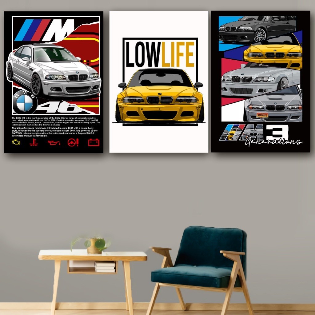 KARIMIKA Aesthetic Casual Racing Wooden Wall Poster BMW E46 M3 GENERATION STANCE