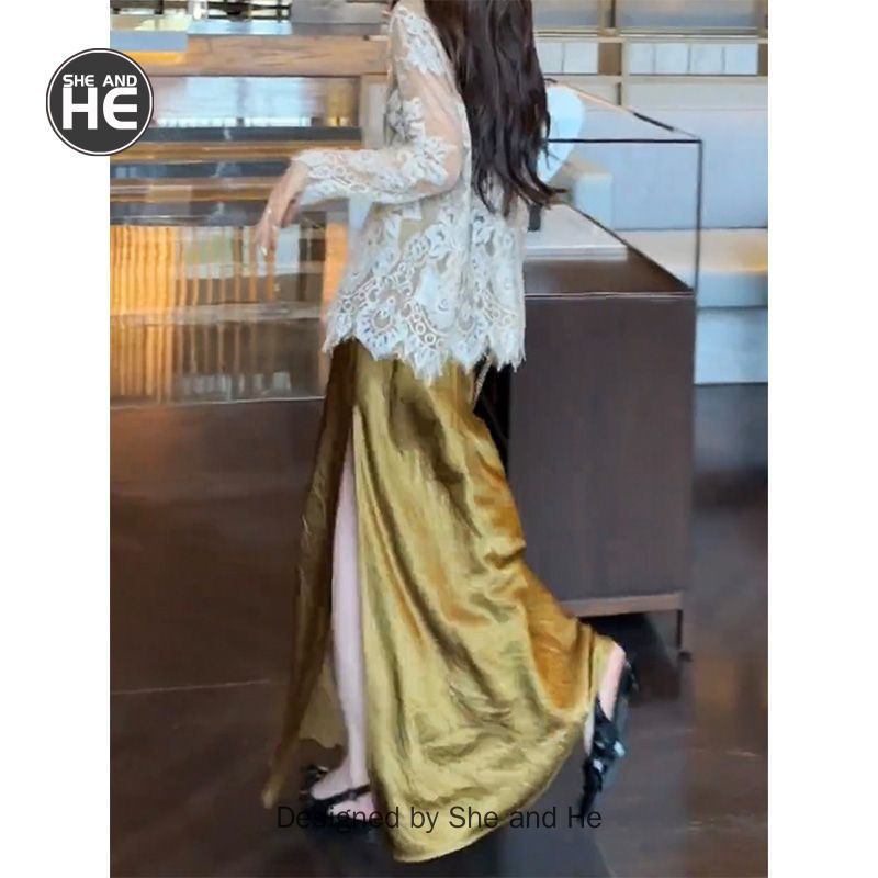 เอวสูงผ ้ าม ่ านสะโพกกระโปรงยาวกระโปรงแยก