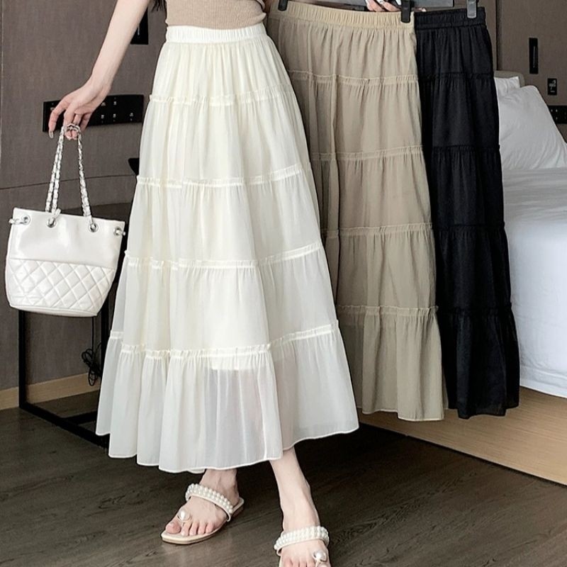 💖Bonnie💖กระโปรงผู้หญิง เอวยางยืด เอวกลาง🥰ผ้าจีบ ทรงเอ กระโปรงยาว💥สไตล์ลำลอง - รูปที่ 5