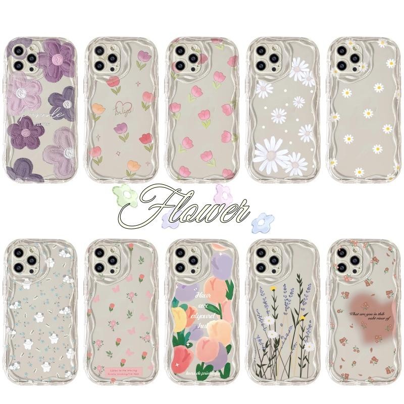 ดอกไม้สีสันสดใสสําหรับ Samsung Galaxy S21 S23 Plus Utra S20FE S21FE S24Ultra 3D Wavy Curved Edge โปร่งใสกันกระแทกหรูหรานุ่มเคสโทรศัพท์