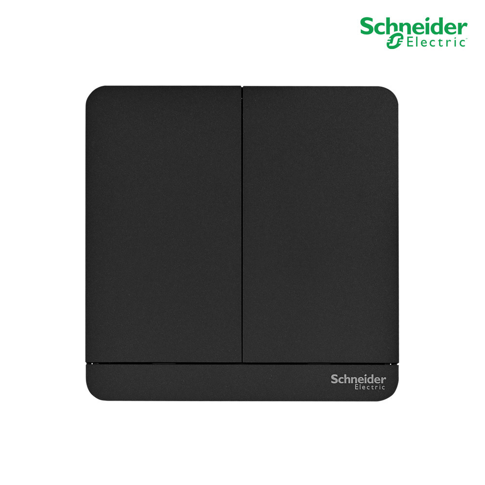 Schneider สวิตช์ไฟทางเดียว 2 ช่อง One Way Switch 16AX, 250V สีดำ รุ่น AvatarOn E รหัส E8332L1_DG_G5