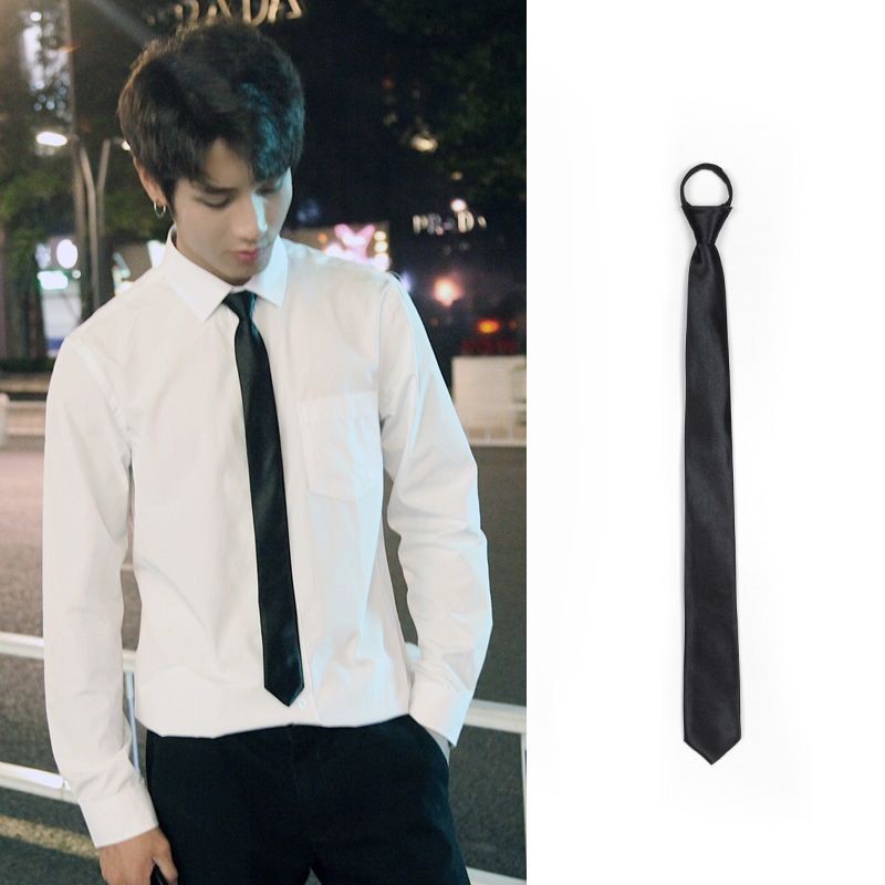 สีดํา Tie ผู้ชายซิปสไตล์ Lazy Knot-ฟรีตกแต่ง dk อินเทรนด์เสื้อ Preppy สไตล์สบายๆญี่ปุ่น jk Tie ผู้หญิง