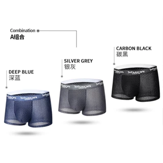 Miiow 🔥กางเกงในผู้ชาย {1เซ็ต 3ตัว 3สี} กางเกงในบ๊อกเซอร์ ผ้าเย็นตาข่ายMen's underwear พร้อมส่งในไทย