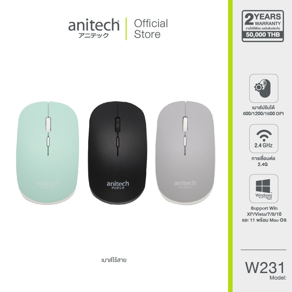 🛵มีส่งด่วน💨 ANITECH W231 WIRELESS MOUSE 2.4GHz เมาส์ไร้สาย รับประกัน 2 ปี