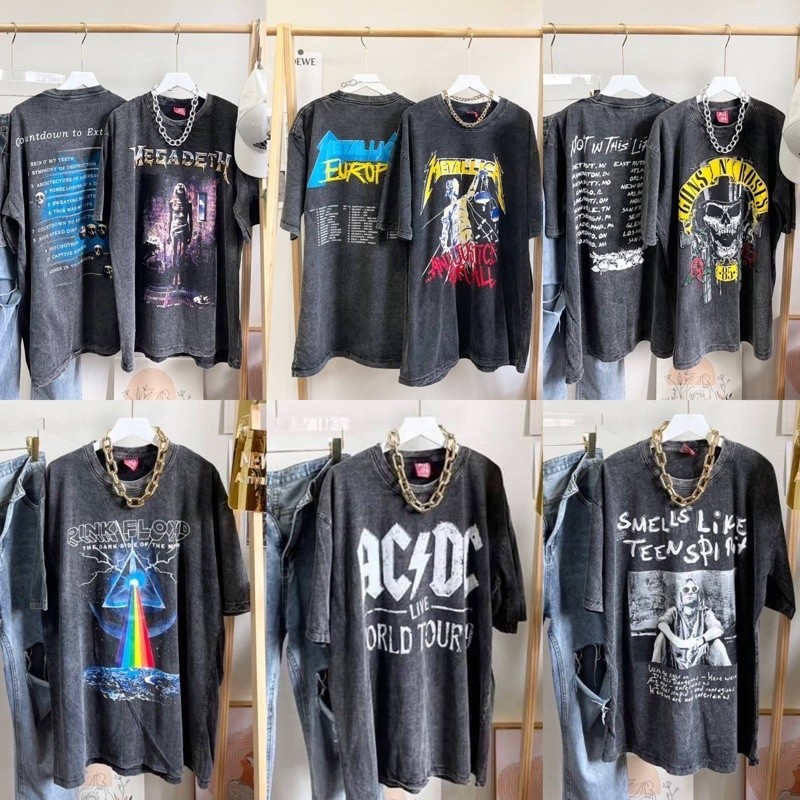 พร้อมส่ง เสื้อยืดผ้าฟอกวินเทจ เสื้อวง S-5XL
