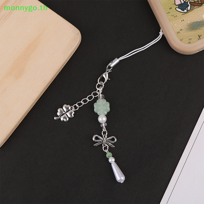 Monnygo Stylish พวงกุญแจ Lanyard Handcrafted ลูกปัดโทรศัพท์จี้ Four Leaf Clovers โทรศัพท์โซ่ลูกปัดจี้ TH