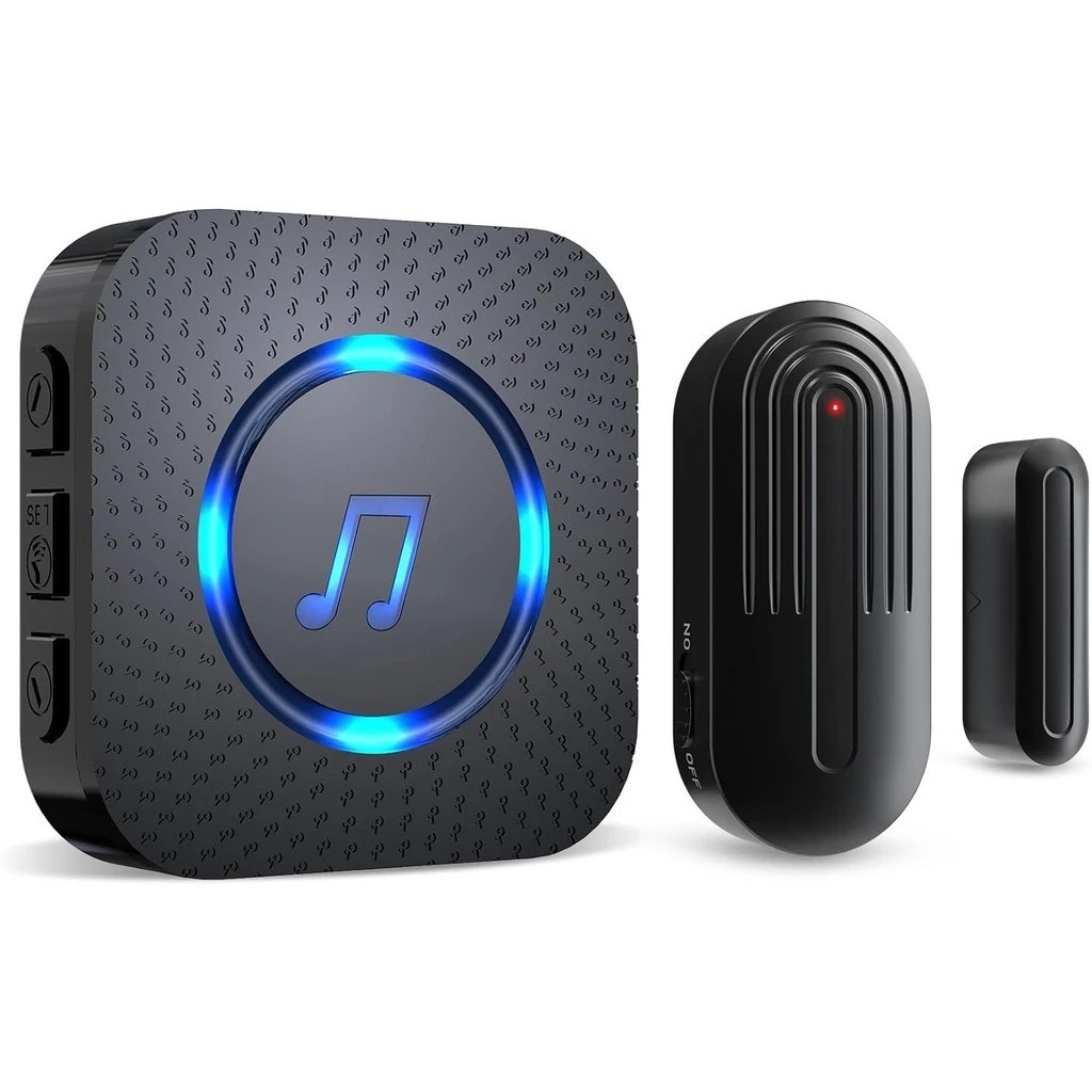 Daytech ประตู Chime ประตูไร้สายเปิดนาฬิกาปลุกประตู Entry Chime 55 Chimes 5 ปรับระดับเสียงโหมดปิดเสียงสําหรับธุรกิจ/บ้าน/Store สระว่ายน้ํานาฬิกาปลุก LED ตัวบ่งชี้