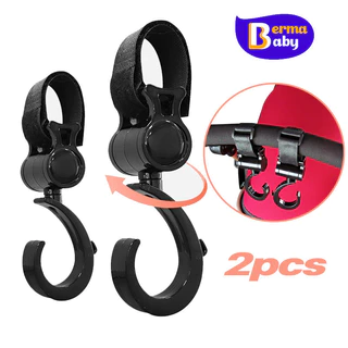 Berma Baby ตะขอห้อยรถเข็นเด็ก 2pcs หมุนได้ 360° ตะขอแขวนสัมภาระติดรถเข็นเด็ก มัลติฟังก์ชั่น