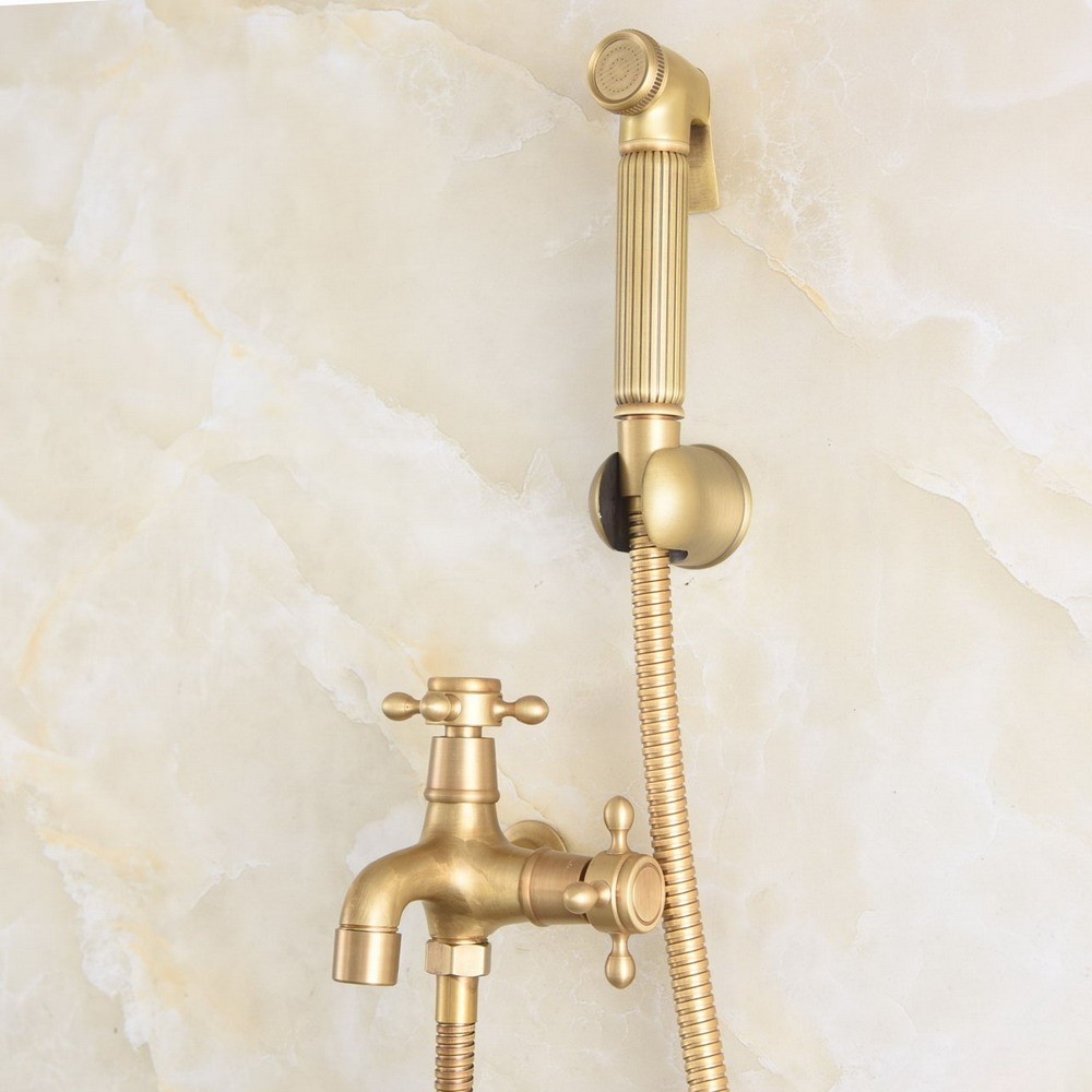 ทองเหลืองโบราณคู่ใช้ห้องน้ํา Bidet ก๊อกน้ํามือถือห้องน้ํา Bidet Sprayer ห้องน้ําหัวฝักบัวสเปรย์น้ําชุด mav512