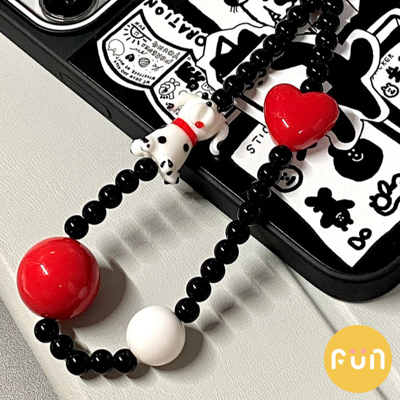 คุณภาพสูงน่ารัก Dalmatian สุนัข Red Love Heart ลูกปัด Handmade โทรศัพท์ Chain สายรัดข้อมือพวงกุญแจ Charm Chain String แขวนสายไฟกระเป๋าตกแต่งจี้ - รูปที่ 2