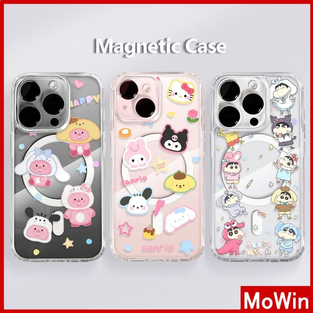 Mowin - สำหรับ iPhone 15 PRO MAX เคส iPhone 11 เสริมสร้างแม่เหล็กอะคริลิคใสกระดานแข็ง TPU กรอบนุ่มกันกระแทก สัตว์การ์ตูนน่ารัก Compatible with iPhone 14 13 12 11 XS XR 7Plus 8Plus