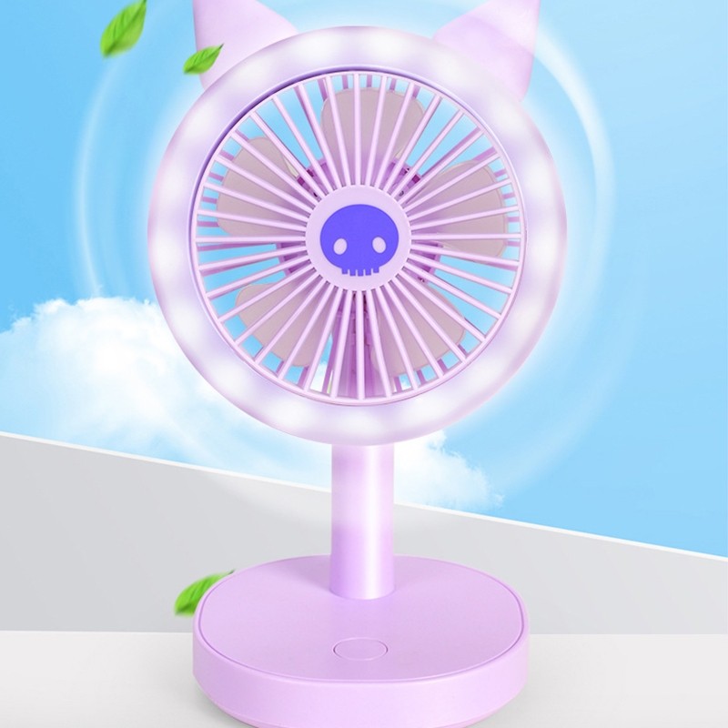 พับเก็บได้ Mini Fan ปรับได้3ระดับ ชาร์จ USB โคมไฟ LED พัดลมตั้งโต๊ะ ลายน่ารัก พัดลมไร้สาย พัดลมชาร์จ
